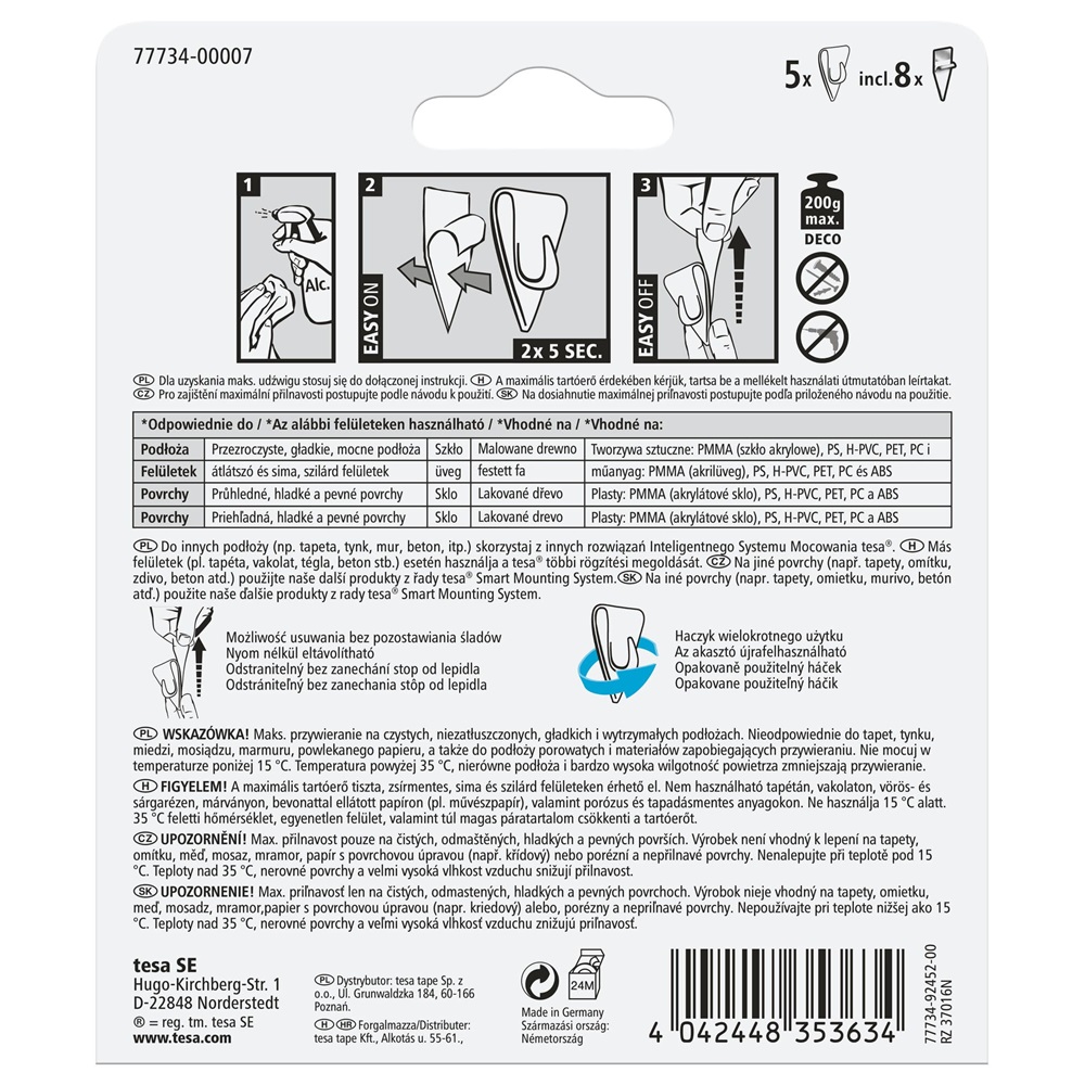 Akasztó öntapadós műanyag 0,2 kg teherbírású 5 darab/bliszter Tesa Powerstrips átlátszó - Image 6