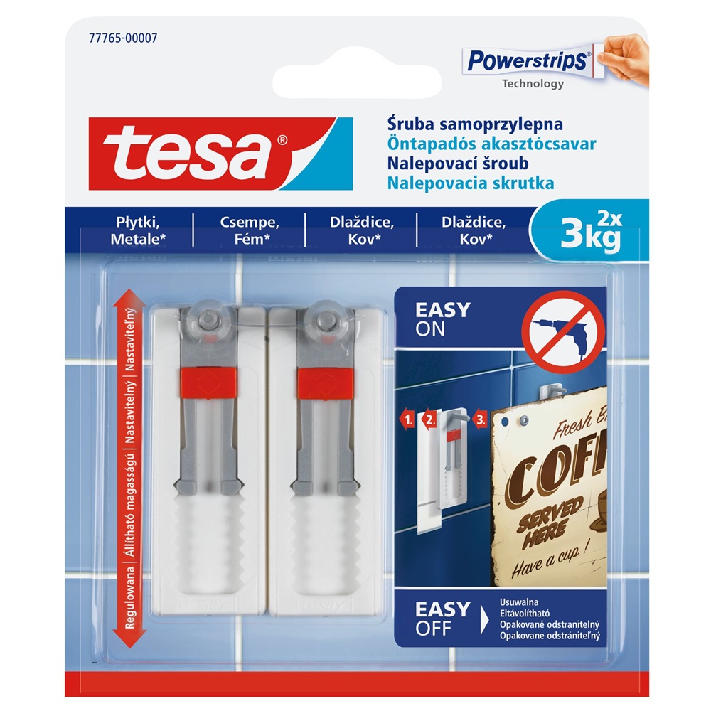 Akasztócsavar öntapadó, állítható, sima felületekhez 3 kg teherbírású 2 darab/bliszter Tesa Powerstrips