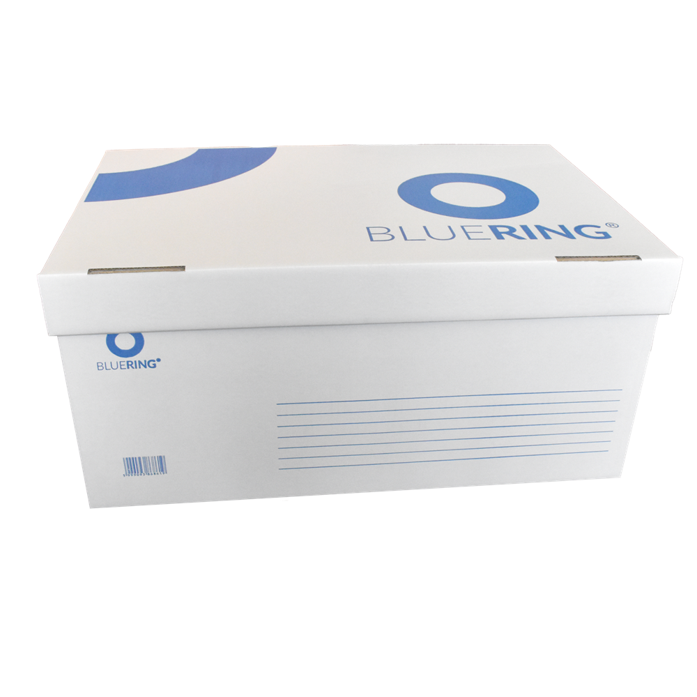 Archiváló konténer karton doboz fedeles 54x36x25cm, felfelé nyíló tetővel Bluering® fehér-kék - Image 3