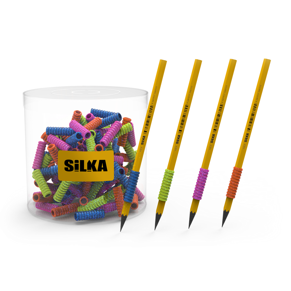 Ceruza markolat, spirál, szilikon, csillám, 72 db/display, Silka
