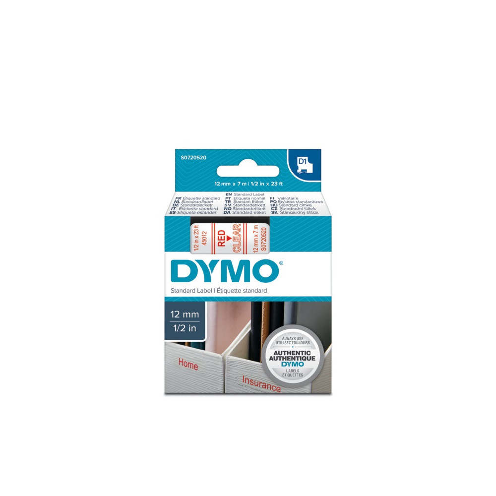 Feliratozógép szalag Dymo D1 S0720520/45012 12mmx7m, ORIGINAL, piros/víztiszta - Image 3