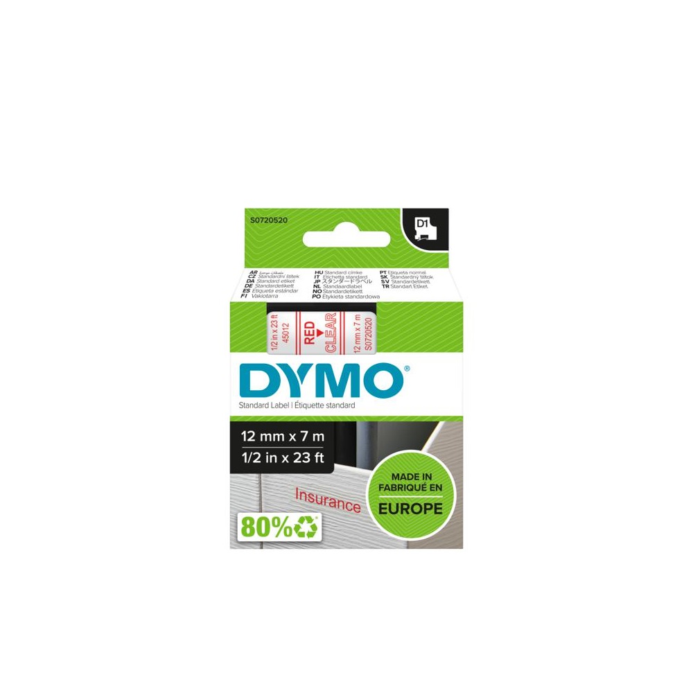 Feliratozógép szalag Dymo D1 S0720520/45012 12mmx7m, ORIGINAL, piros/víztiszta - Image 4