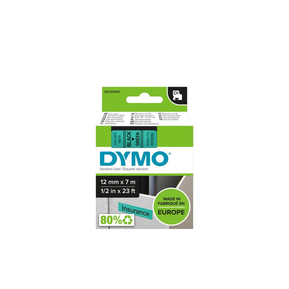 Feliratozógép szalag Dymo D1 S0720590/45019 12mmx7m, ORIGINAL, fekete/zöld - Image 4