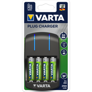 Elemtöltő, akku Plug töltő + 4 db AA 2100 mAH Varta