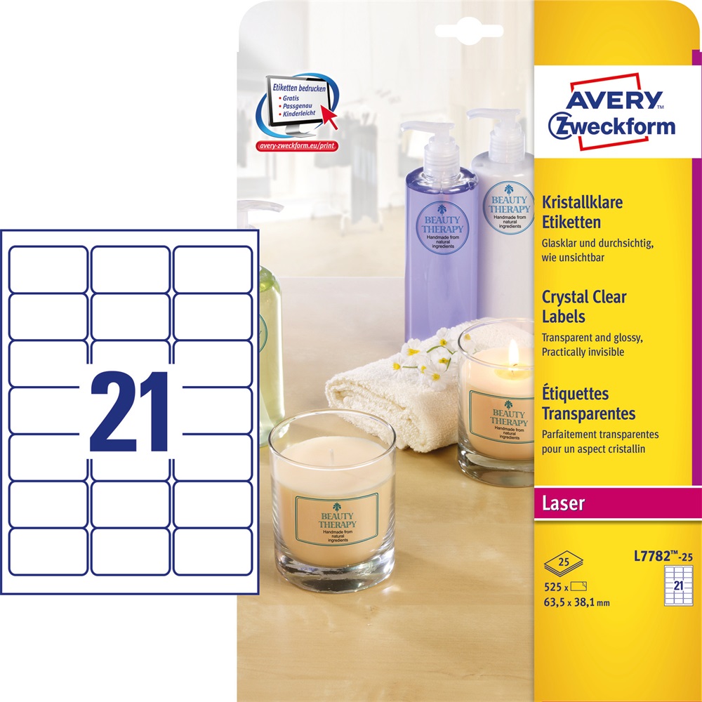 Etikett címke, 63,5 x38,1mm,víztiszta, 21 címke/ív, 25 ív/doboz, Avery átlátszó - Image 3
