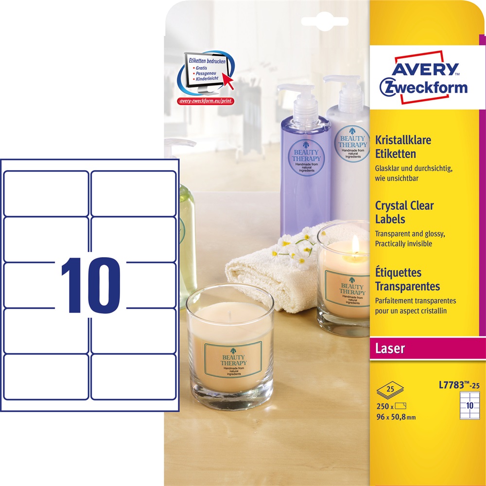 Etikett címke, 96 x50,8mm,víztiszta, 10 címke/ív, 25 ív/doboz, Avery átlátszó - Image 3