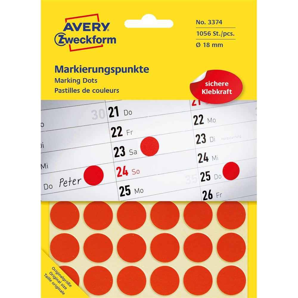 Etikett címke, o18mm, jelölésre, 24 címke/ív, 44 ív/doboz, Avery piros - Image 3