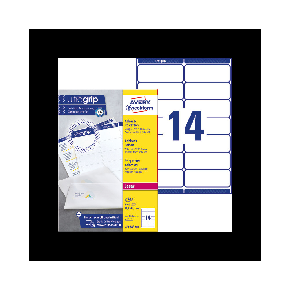 Etikett címke, 99,1x38,1mm, öntapadó 14 címke/ív 100 ív/doboz, Avery fehér
