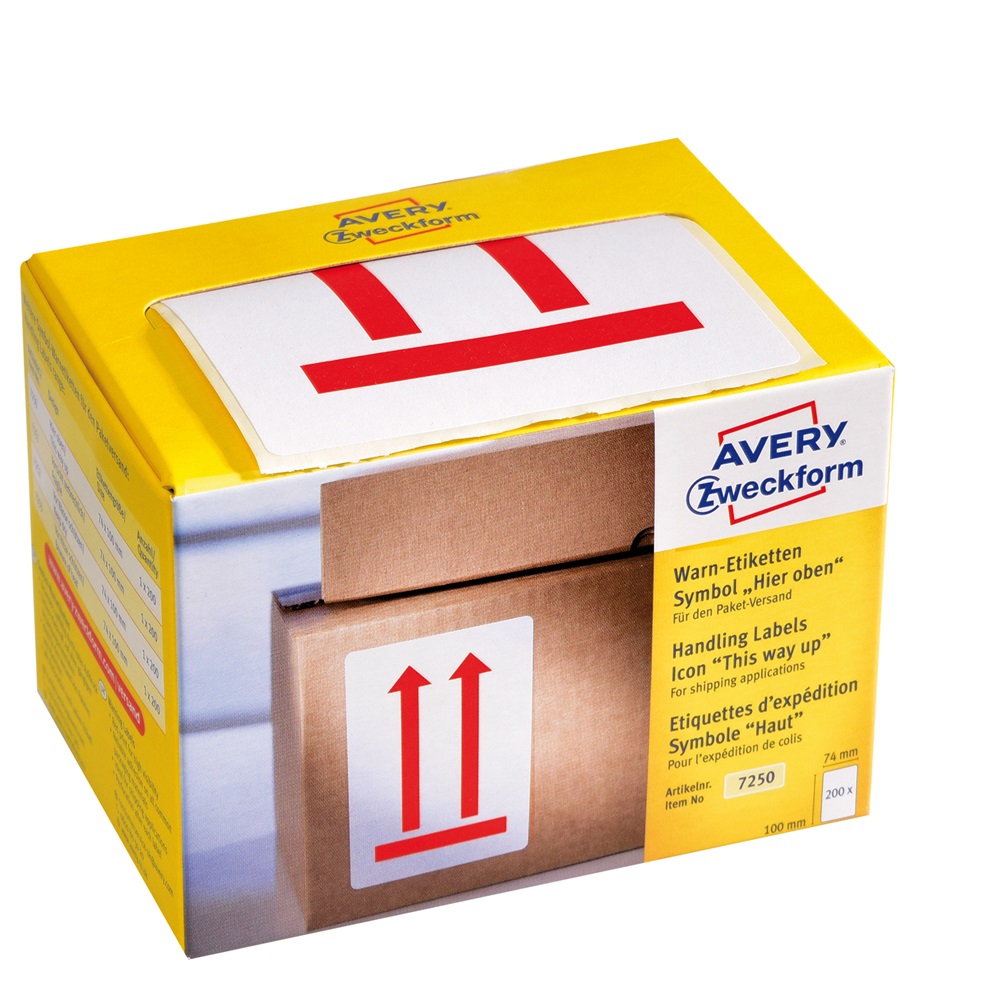 Etikett címke, piktogram álló helyzetet jelző nyílak 74 x100mm,tekercses, 200 címke/doboz, Avery piros - Image 4