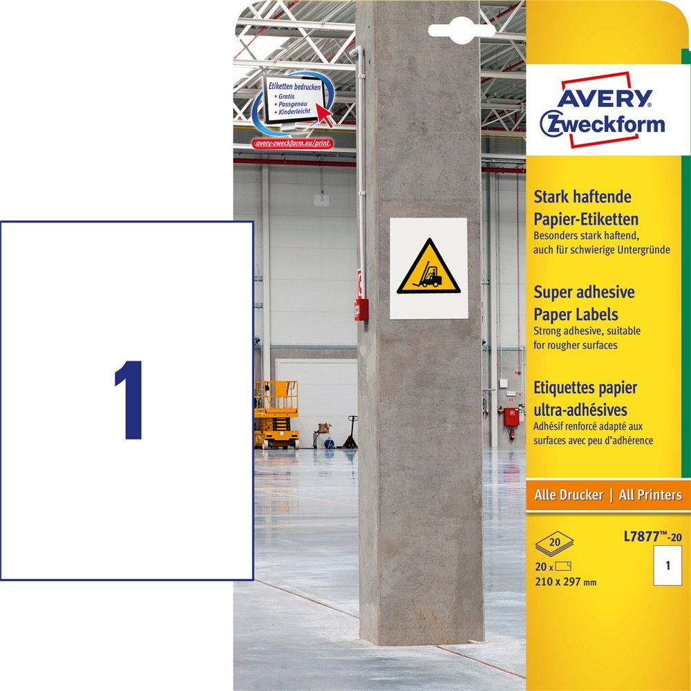 Etikett címke, 210 x297mm, szuper tapadású 1 címke/ív, 20 ív/doboz, Avery fehér - Image 3