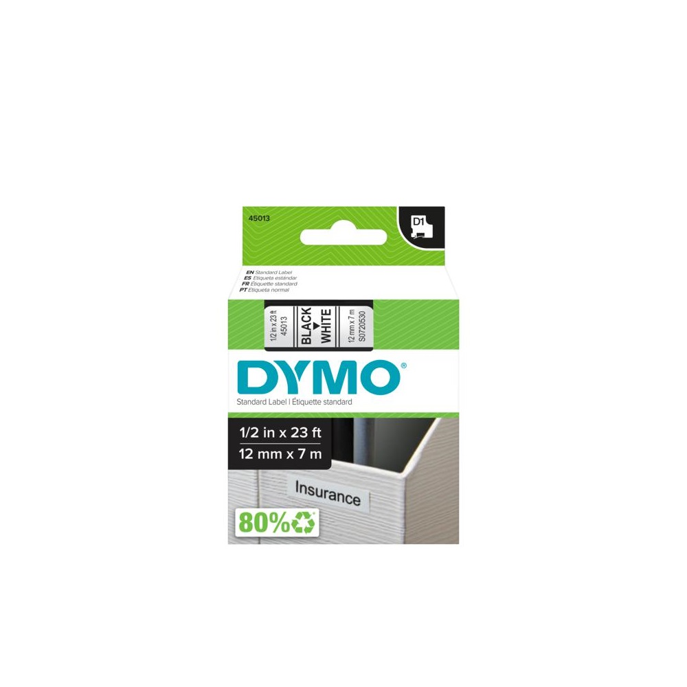 Feliratozógép szalag Dymo D1 S0720530/45013 12mmx7m ORIGINAL fekete/fehér - Image 3