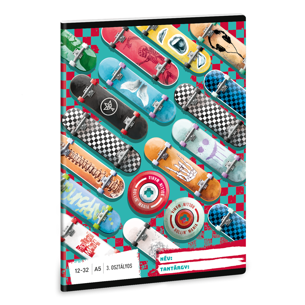 Füzet iskolai A5, 32lap, vonalas 12-32 3.osztályos Ars Una ROLLIN MANIA (5228) 22  10db/csomag