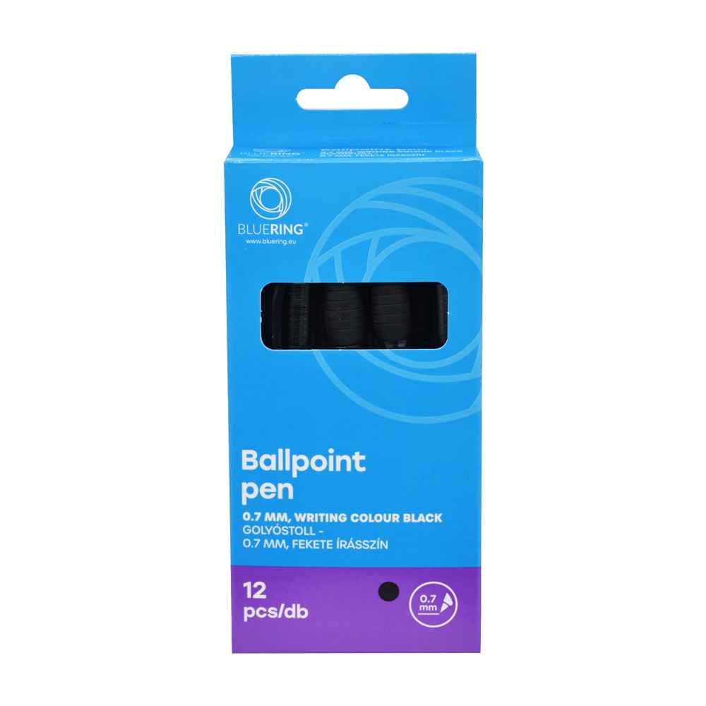 Golyóstoll 0,7mm, nyomógombos, gumírozott fogórész, fekete átlátszó test, Bluering® R2, írásszín fekete - Image 3