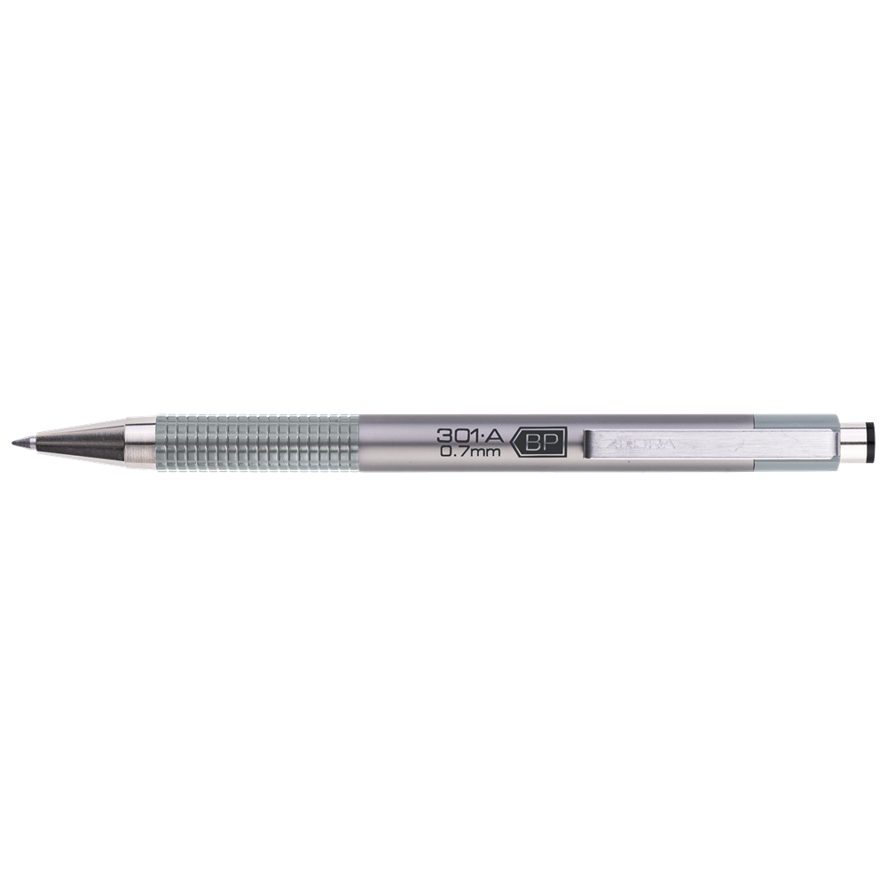 Golyóstoll 0,7mm, metál ezüst test, Zebra F-301A, írásszín kék