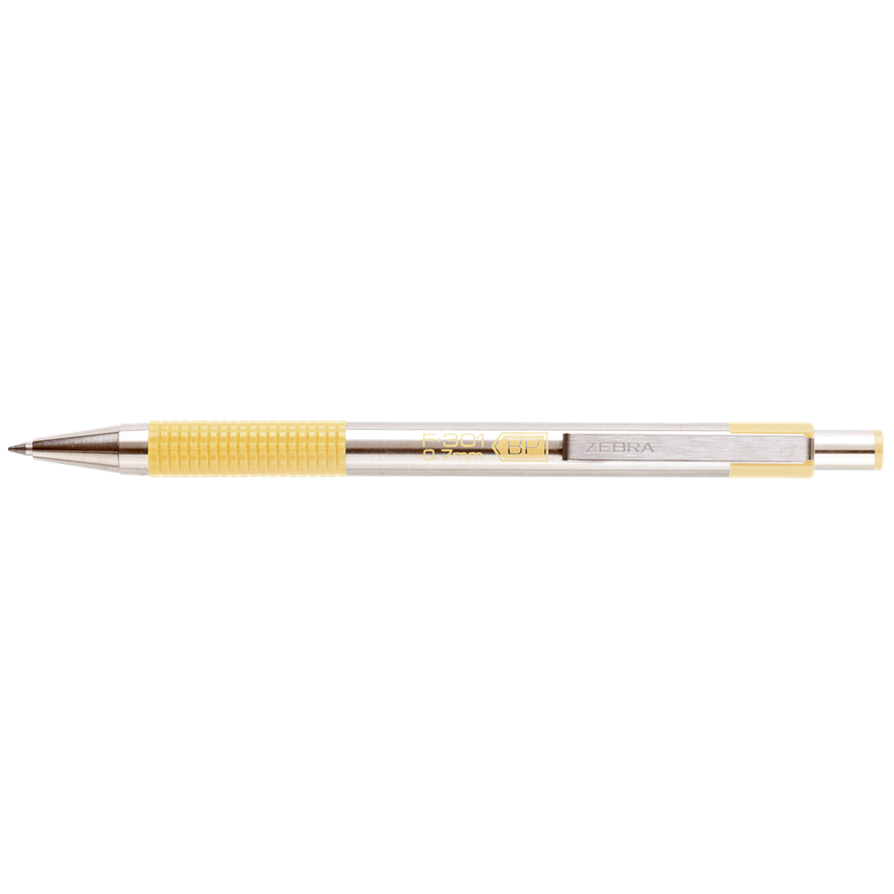 Golyóstoll 0,7mm, pasztell sárga test, Zebra F-301, írásszín kék