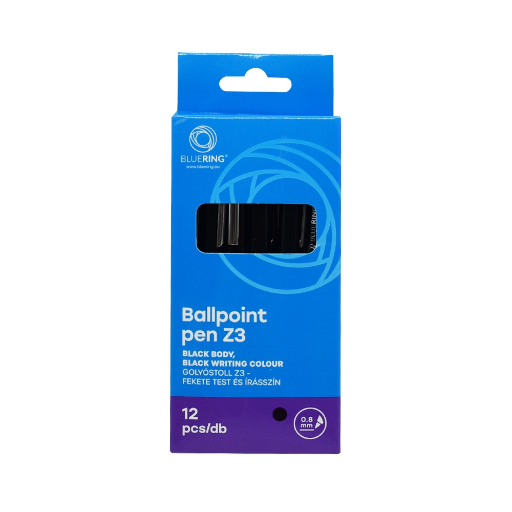 Golyóstoll 0,8mm, nyomógombos műanyag fekete test, Bluering® Z3, írásszín fekete - Image 3