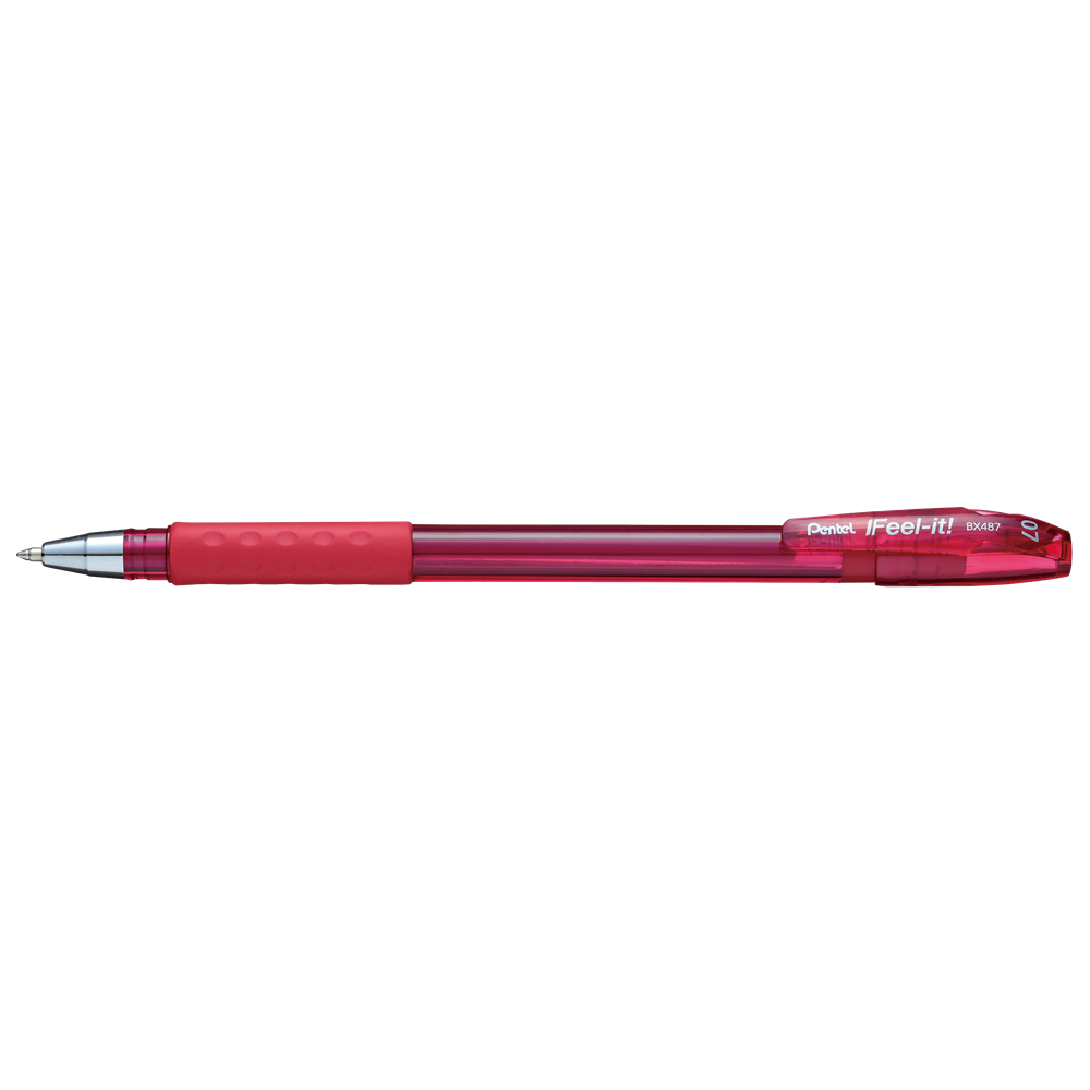 Golyóstoll kupakos 0,35mm, háromszög fogózóna Pentel Feel it BX487-B, írásszín piros