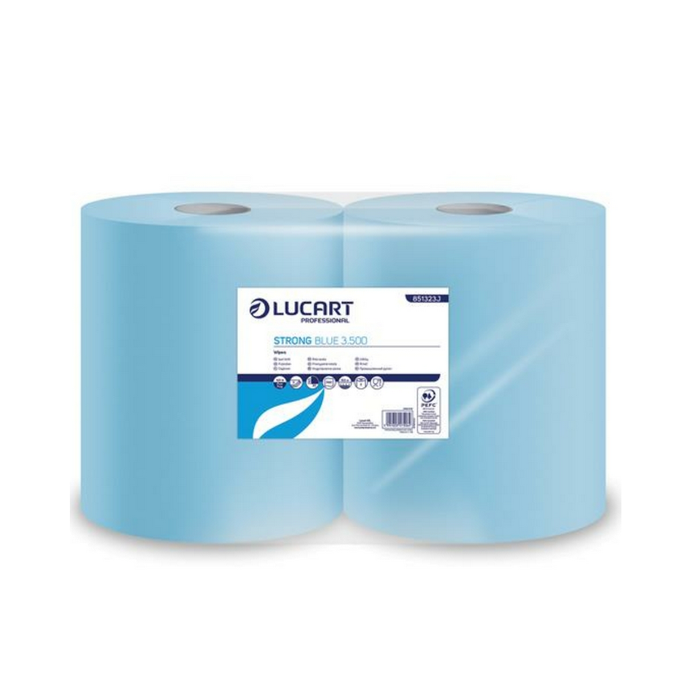 Ipari törlő 3 rétegű átmérő: 25 cm 500 lap/tekercs cellulóz kék 2 tekercs/karton Strong Blue 3.500 Lucart_851323J