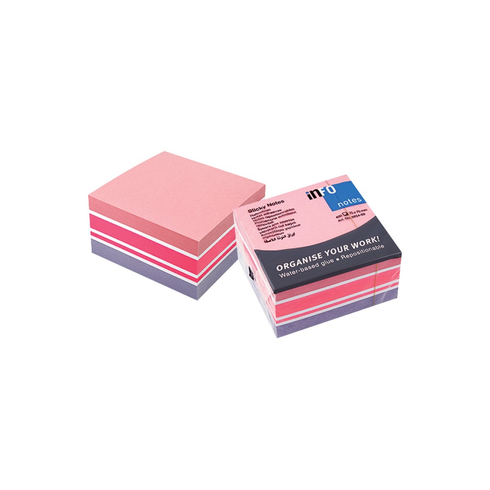 Jegyzettömb öntapadó, 75x75mm, 400lap, 5654-69 Info Notes pasztell fehér,pink, lila - Image 3
