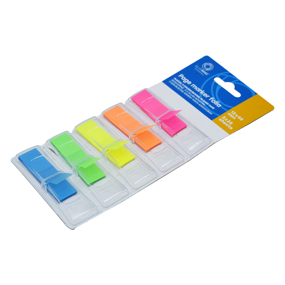 Jelölőcímke 12x45mm, 5x25lap, műanyag 5szín/bliszter, kemény tokos adagolóban Bluering® - Image 3