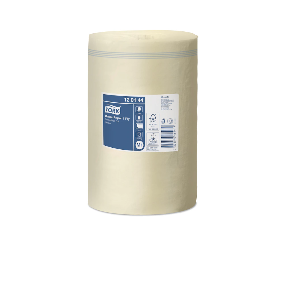 Kéztörlő 1 rétegű tekercses átmérő: 14 cm 115 m/tekercs 11 tek/karton mini belsőmagos M1 Universal Tork_120144 sárga