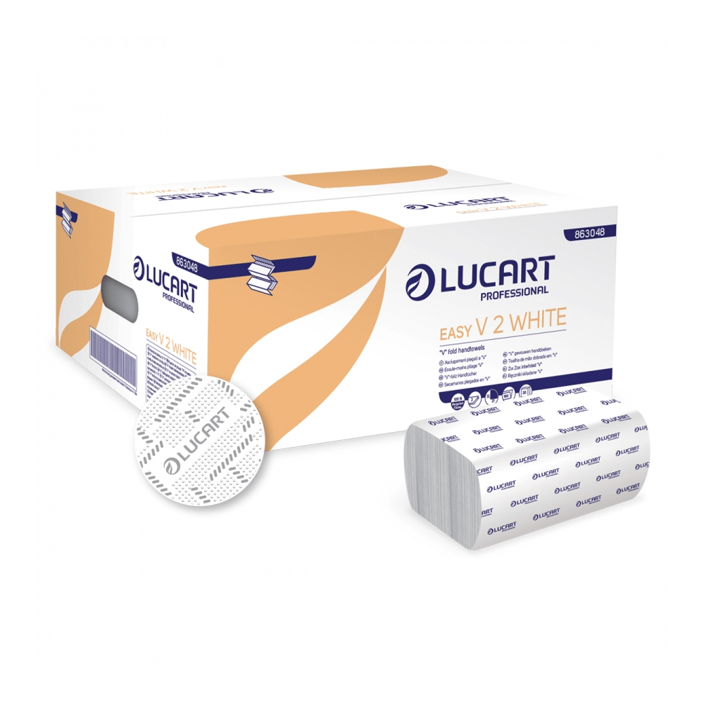 Kéztörlő 2 rétegű V hajtogatású 190 lap/csomag 20 cs/karton Easy White Lucart_863048 fehér