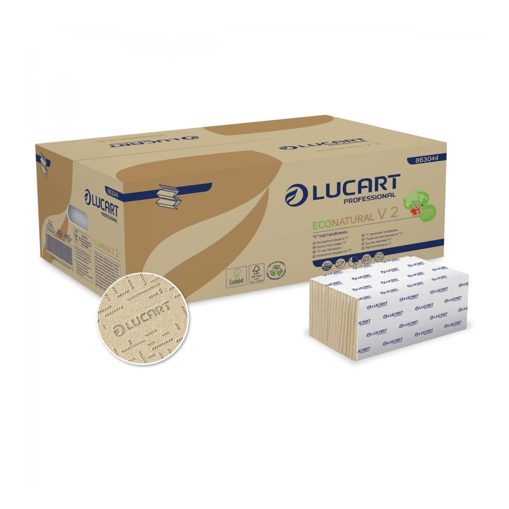 Kéztörlő 2 rétegű V hajtogatású 190 lap/csomag 20 cs/karton EcoNatural Lucart_863044 havanna barna