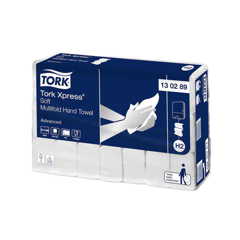 Kéztörlő 2 rétegű hajtogatású 180 lap/csomag 21 cs/karton Advanced Xpress® Soft Multifold H2 TORK_130289 fehér