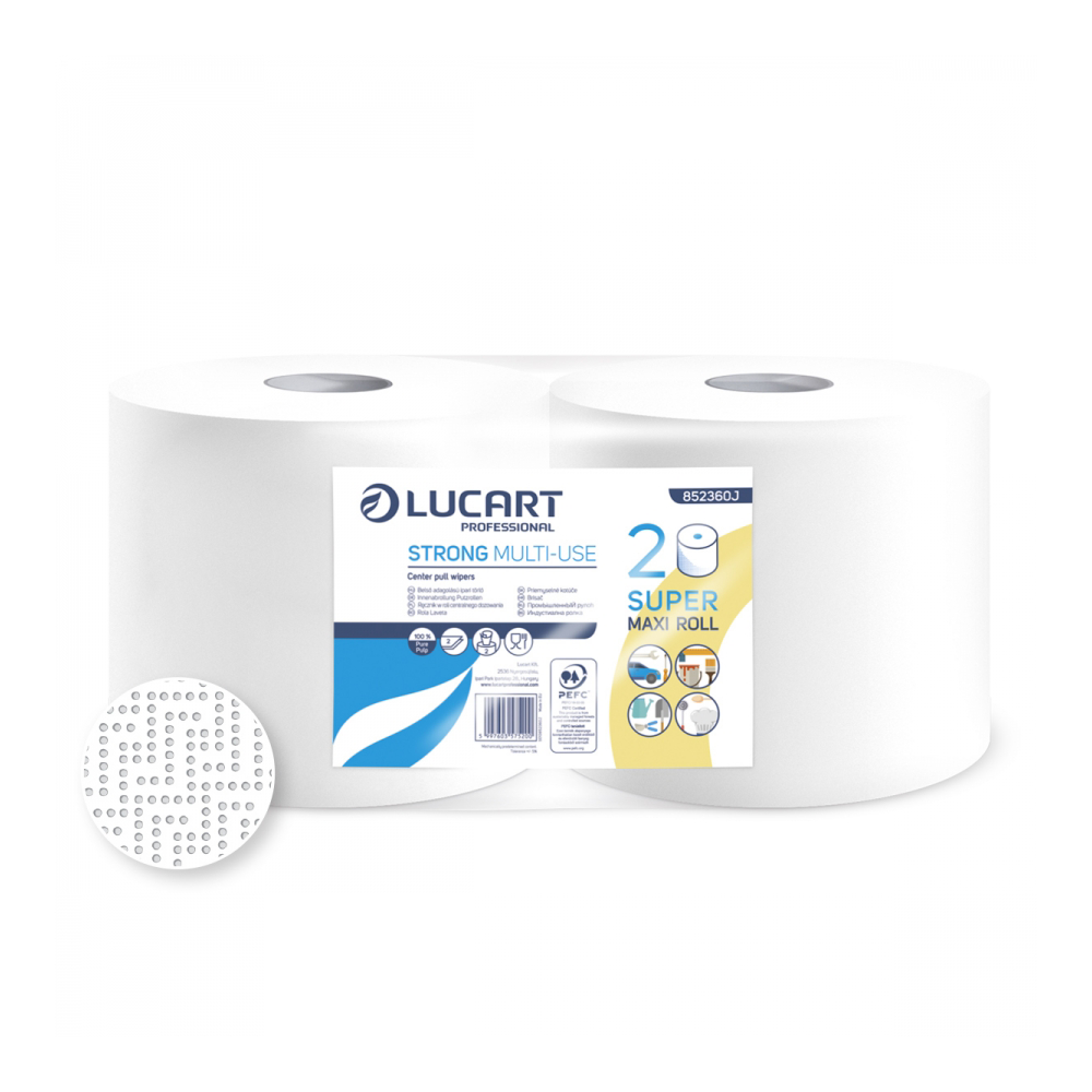 Kéztörlő 2 rétegű tekercses átmérő: 25 cm 100% cellulóz belső magos 2 tekercs/karton Strong Lucart Multi-Use_852360J