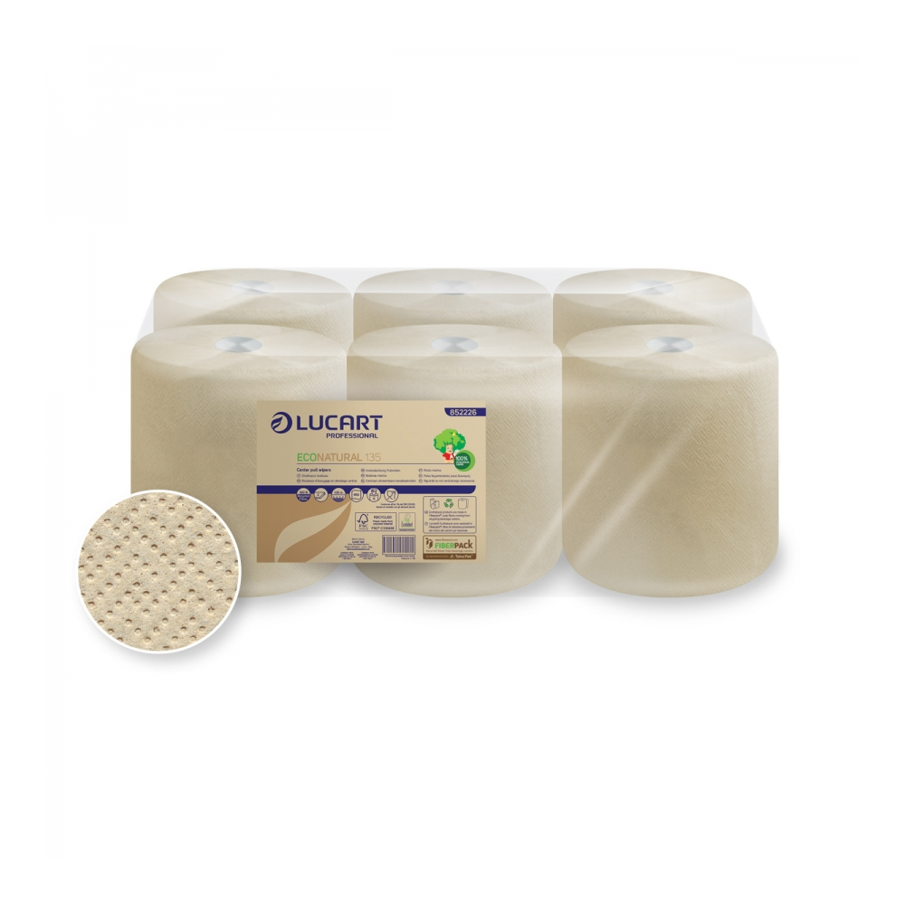 Kéztörlő 2 rétegű tekercses átmérő: 20 cm 450 lap/tek 6 tekercs/kart EcoNatural 135 Joint Lucart_852226A havanna barna