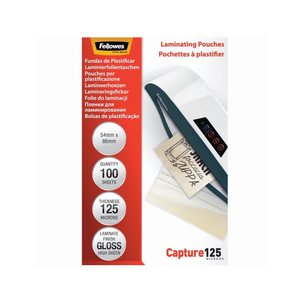 Lamináló fólia, 54x86mm, 125 mikron, fényes, 100 db/doboz, Fellowes® - Image 3