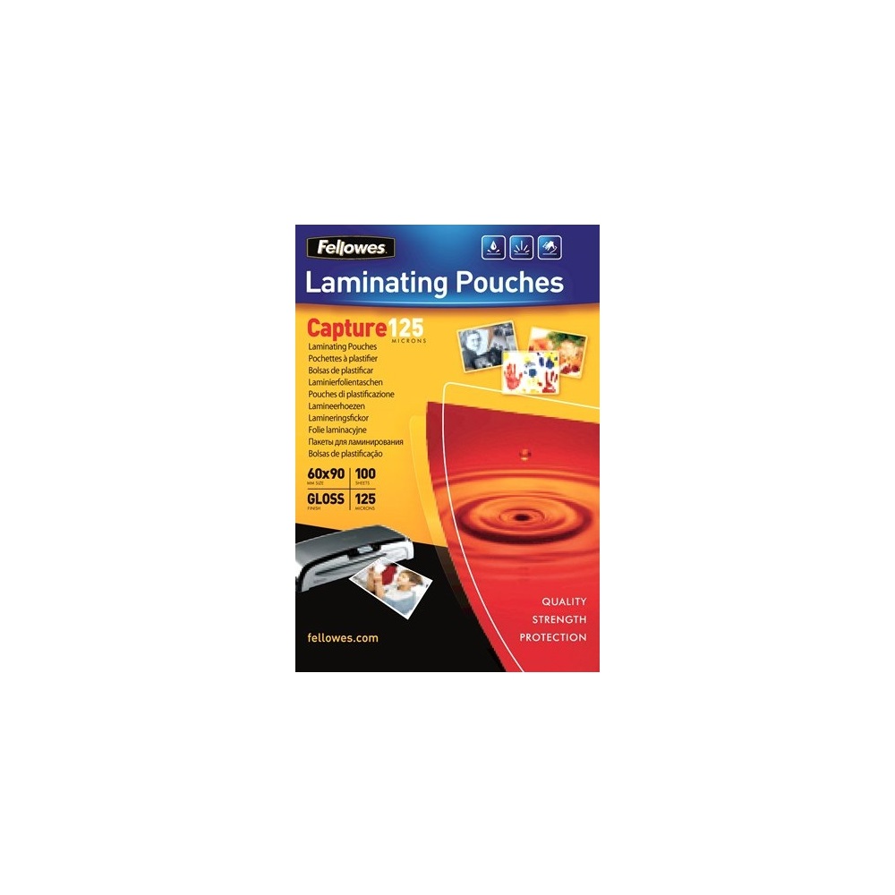 Lamináló fólia, 60x90mm, 125 mikron, fényes, 100 db/doboz, Fellowes®