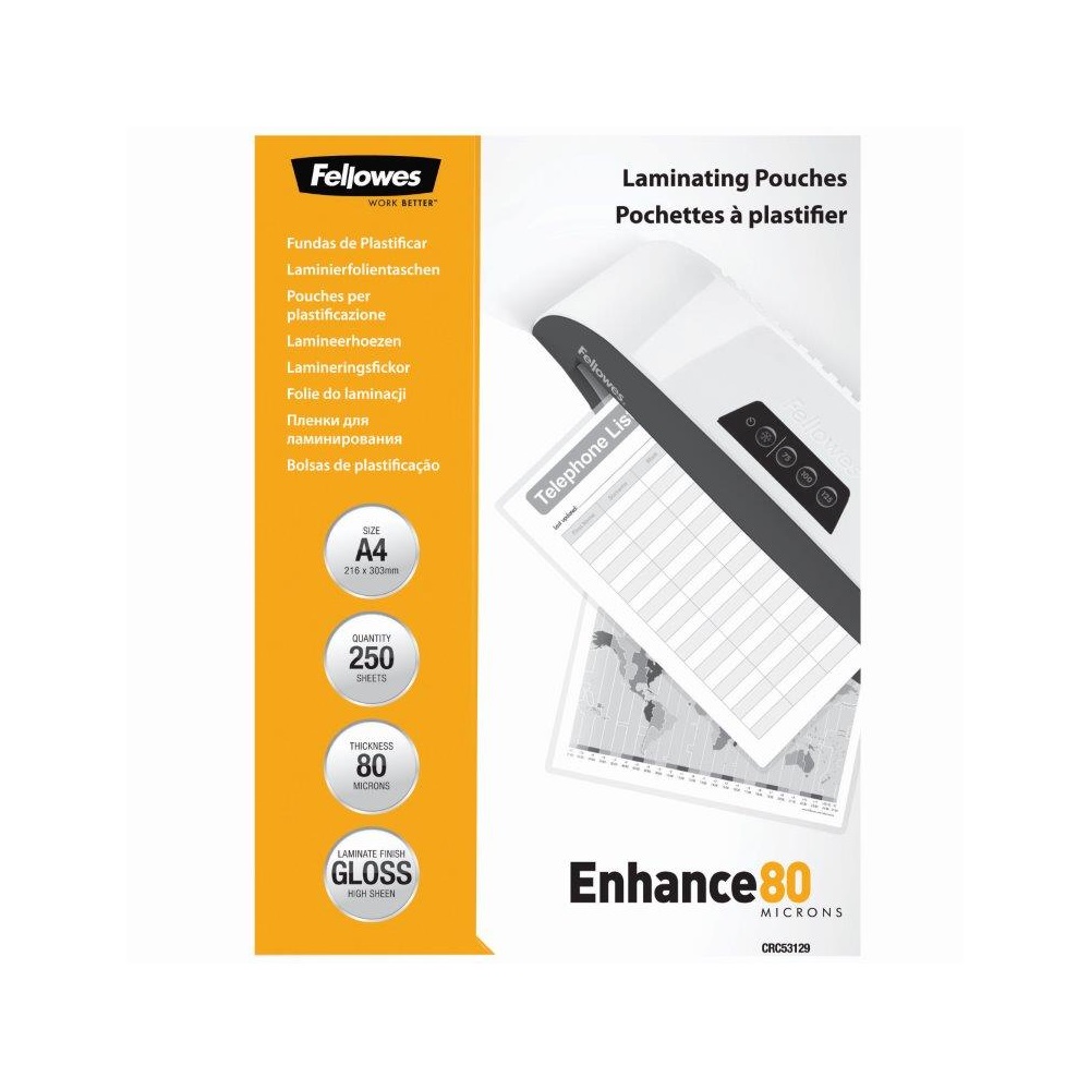 Lamináló fólia, A4, 80 mikron, fényes, 250 db/doboz, Fellowes® - Image 3