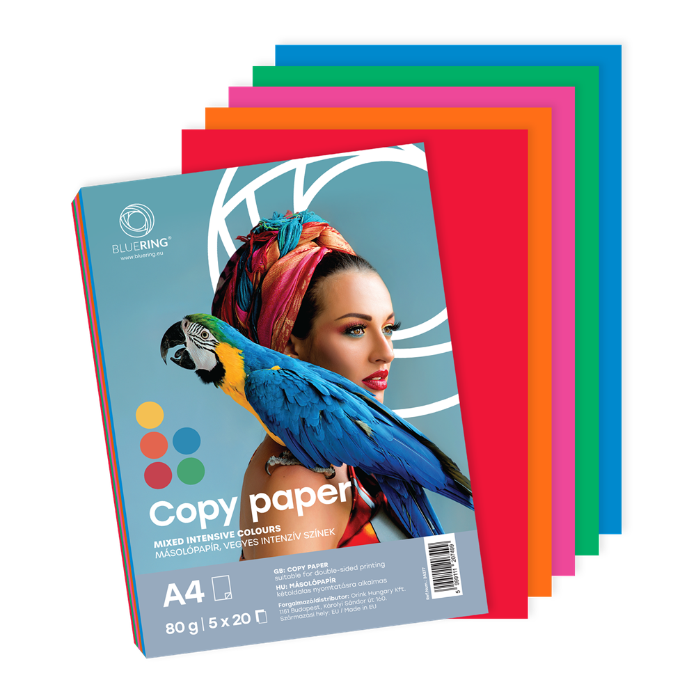 Másolópapír, színes, vegyes színek A4, 80 g Bluering® 5 x 20 ív/csomag, intenzív színes