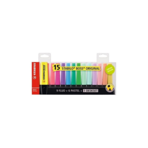 Szövegkiemelő készlet 2-5mm, vágott hegyű STABILO Boss original, 15 klf. szín