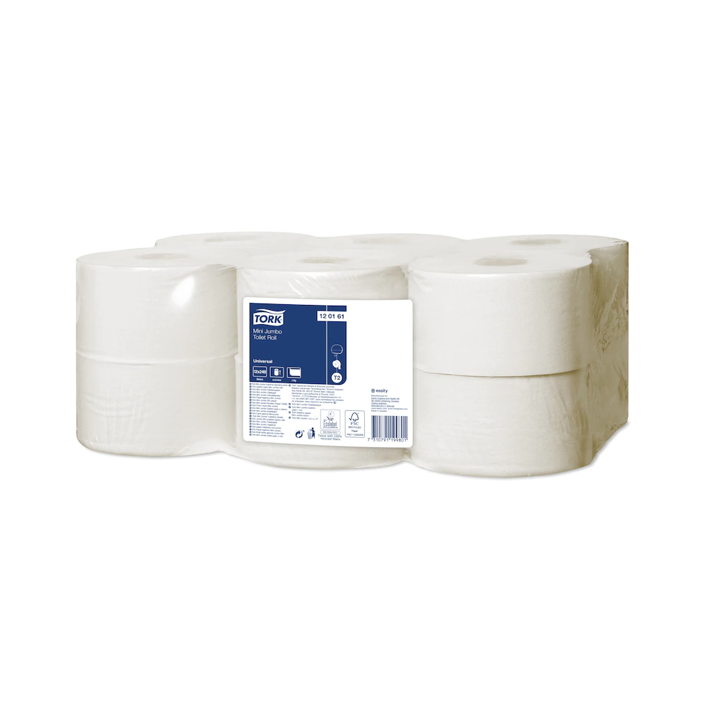 Toalettpapír 1 rétegű közületi átmérő: 18,8 cm 1200 lap/240 m/tekercs 12 tekercs/karton T2 Mini Jumbo Tork_120161 natúr