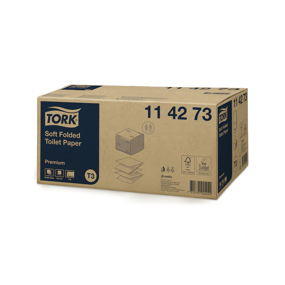 Toalettpapír 2 rétegű hajtogatott 100% cellulóz 252 lap/csomag 30 csomag/karton T3 Soft Folded Tork_114273 hófehér - Image 3