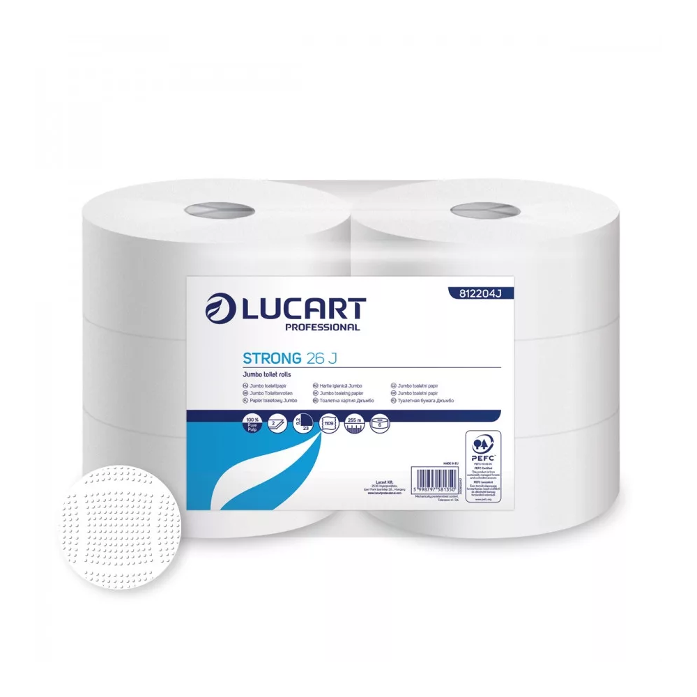 Toalettpapír 2 rétegű közületi átmérő: 26 cm 6 tekercs/csomag Strong 26 J Lucart _812204J hófehér