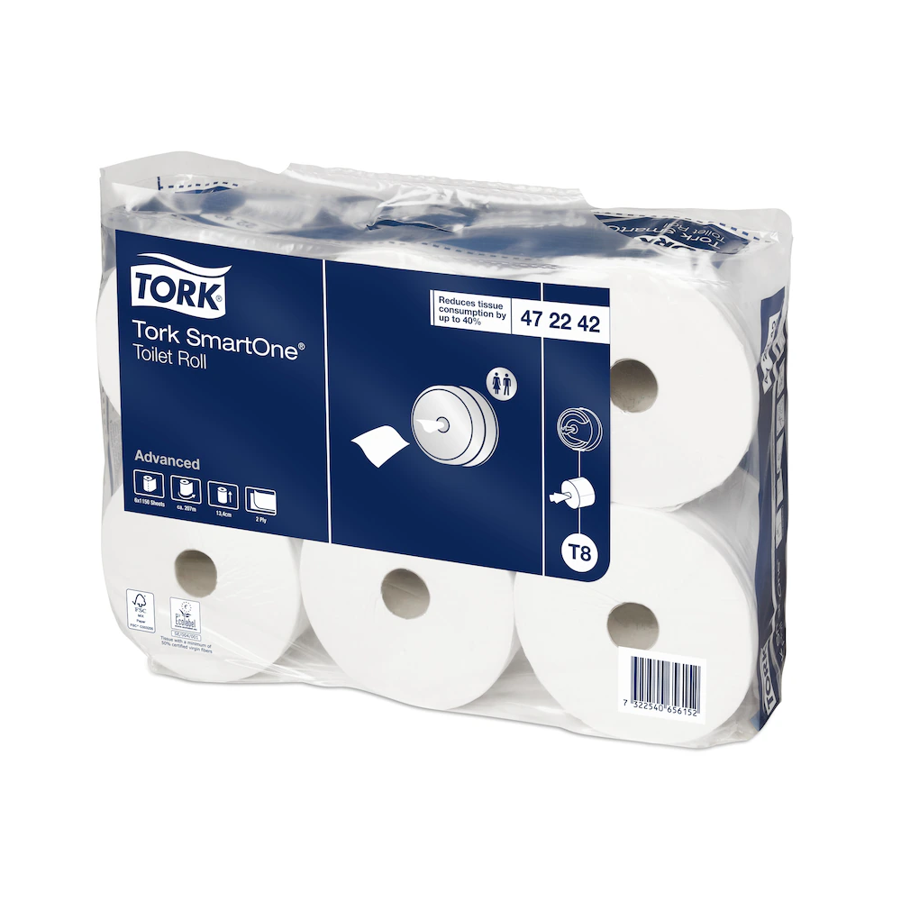 Toalettpapír 2 rétegű laponkénti adagolású 1150 lap/207 m/tekercs 6 tekercs/csomag Smart One®Tork_472242 fehér T8