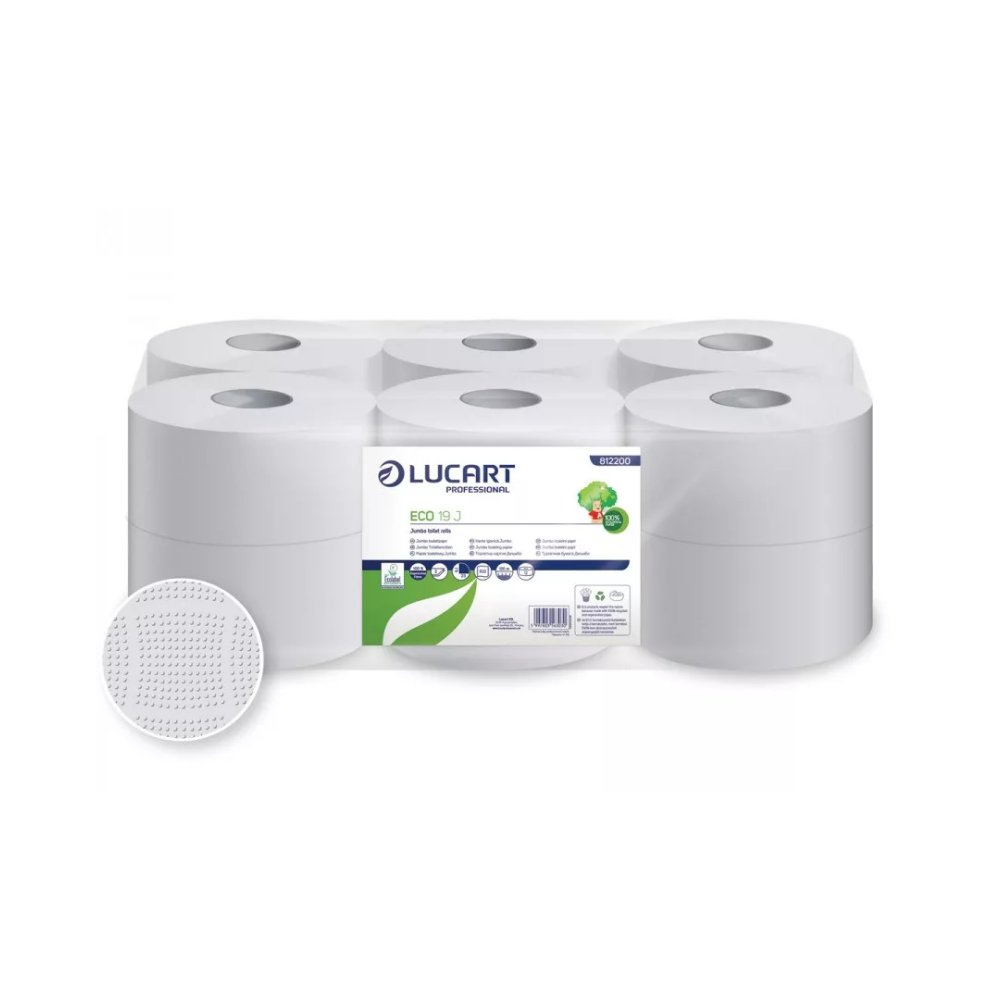 Toalettpapír 2 rétegű közületi átmérő: 19 cm 12 tekercs/karton 19 J  EcoLucart_812200 fehér